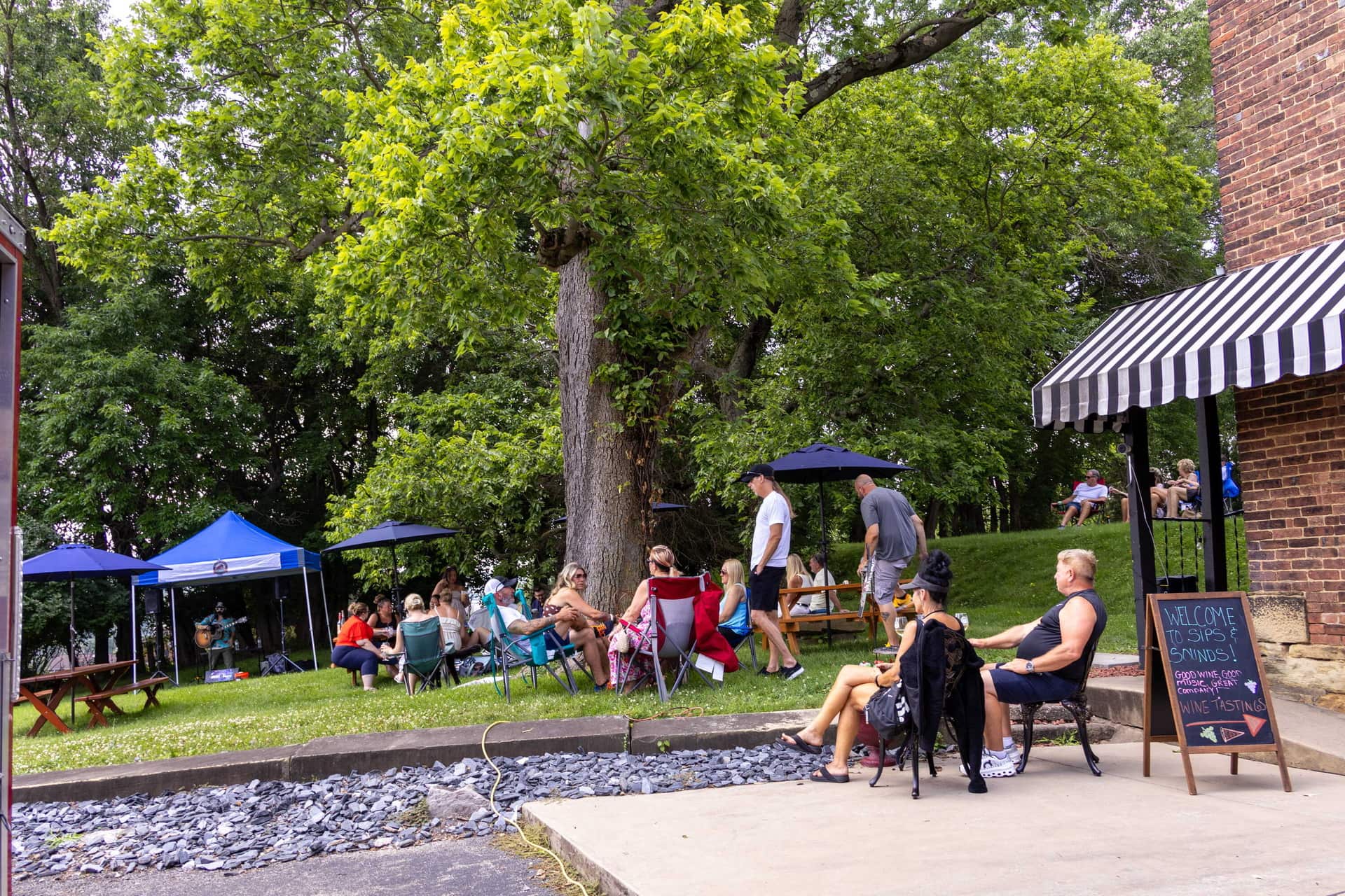 Guests enjoying live music on the lawn at Mingo Creek Cellars